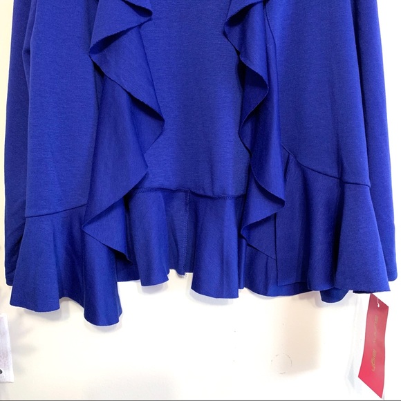 Sunny Leigh Women’s Blue 3/4 Sleeve Ruffled Open Cardigan - NWT - Picture 3 of 8